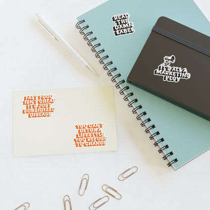 Bluntly Well Sticker Sheet – “Fast Food Lies & Wellness Truths” (4-Pack)